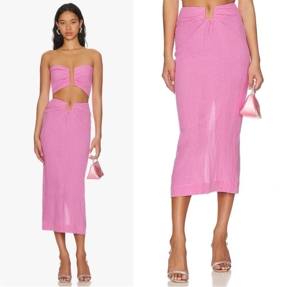 Natalie Rolt- Candy Pink Lilo High Waisted Linen Midi Skirt Size AU 3/ US 8 - Picture 1 of 11